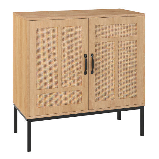 Boho Storage Cabinet with Asymmetrical Pattern Doors for Kitchen-Natural LuxuryLifeWay Online Store