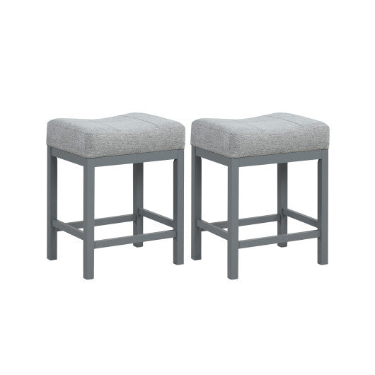 24.5 Inches Linen Fabric Saddle Stools Set of 2 with Cushioned Seat-Black and White LuxuryLifeWay Online Store