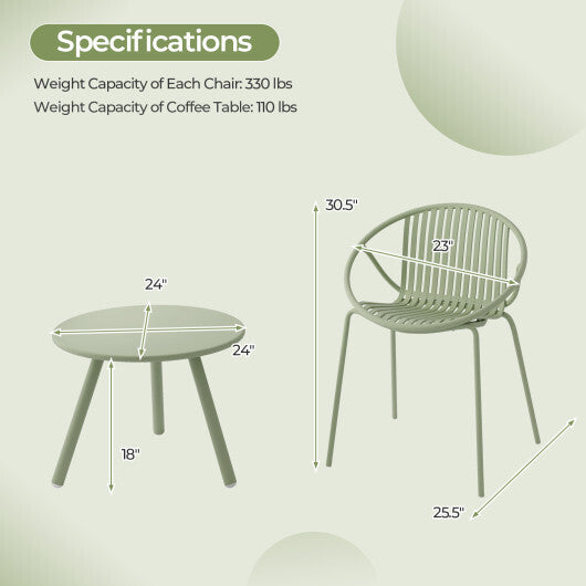 All Weather PP Patio Conversation Set with Round Coffee table and 2 Chairs-Gray LuxuryLifeWay Online Store