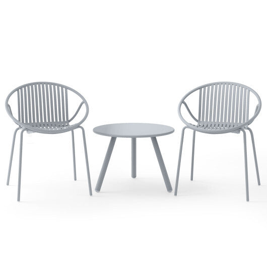 All Weather PP Patio Conversation Set with Round Coffee table and 2 Chairs-Gray LuxuryLifeWay Online Store