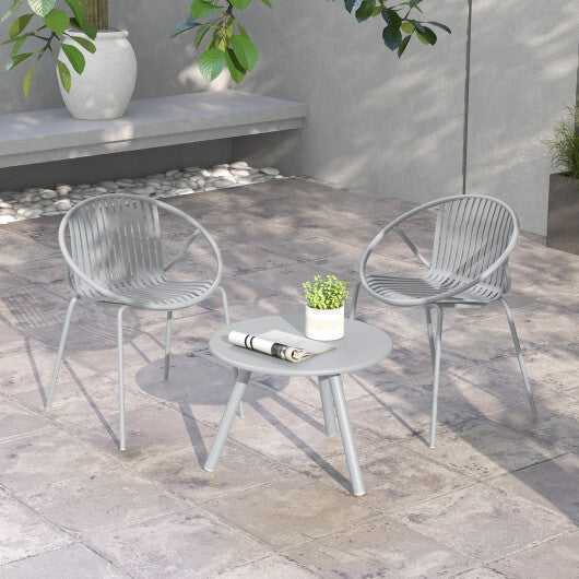 All Weather PP Patio Conversation Set with Round Coffee table and 2 Chairs-Gray LuxuryLifeWay Online Store