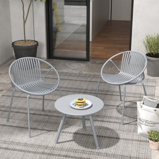 All Weather PP Patio Conversation Set with Round Coffee table and 2 Chairs-Gray LuxuryLifeWay Online Store