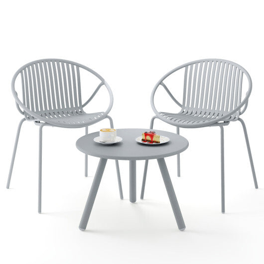 All Weather PP Patio Conversation Set with Round Coffee table and 2 Chairs-Gray LuxuryLifeWay Online Store