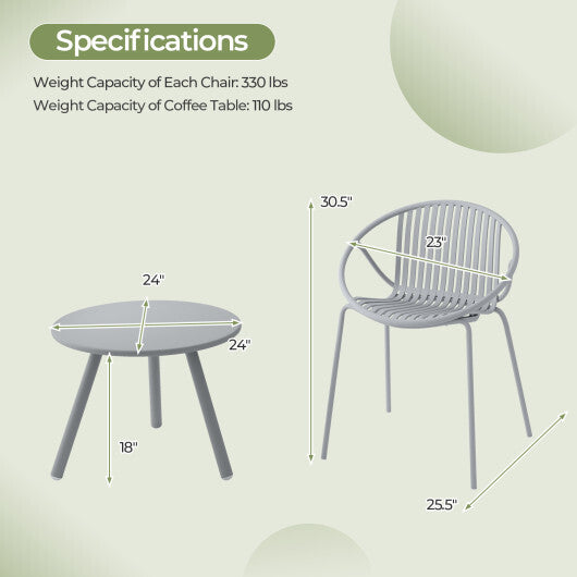 All Weather PP Patio Conversation Set with Round Coffee table and 2 Chairs-Gray LuxuryLifeWay Online Store