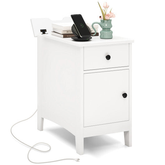 Flip Top End Table with Charging Station USB Ports Outlets and Drawer-White LuxuryLifeWay Online Store
