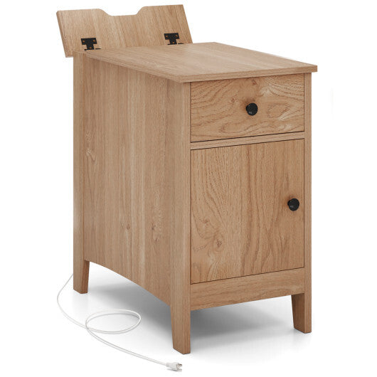 Flip Top End Table with Charging Station USB Ports Outlets and Drawer-White LuxuryLifeWay Online Store