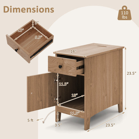 Flip Top End Table with Charging Station USB Ports Outlets and Drawer-White LuxuryLifeWay Online Store