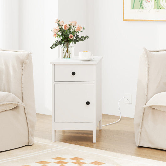Flip Top End Table with Charging Station USB Ports Outlets and Drawer-White LuxuryLifeWay Online Store
