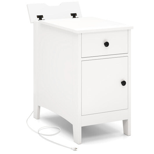 Flip Top End Table with Charging Station USB Ports Outlets and Drawer-White LuxuryLifeWay Online Store