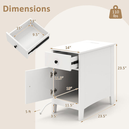 Flip Top End Table with Charging Station USB Ports Outlets and Drawer-White LuxuryLifeWay Online Store