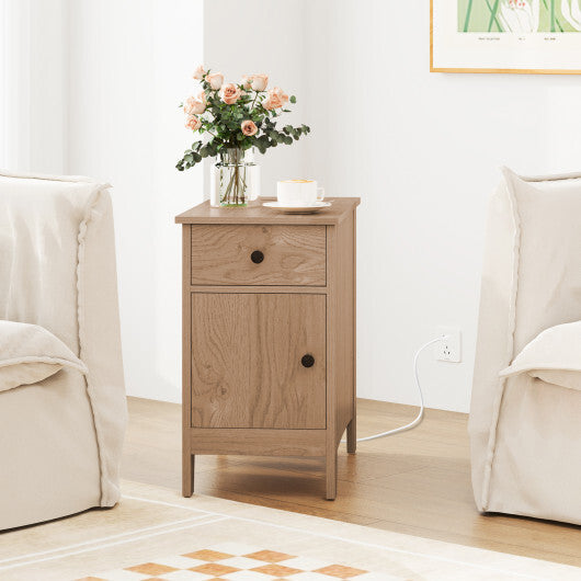 Flip Top End Table with Charging Station USB Ports Outlets and Drawer-White LuxuryLifeWay Online Store