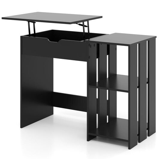 Space Saving Computer Desk with Hidden Compartment and Open Storage Shelves-Black LuxuryLifeWay Online Store