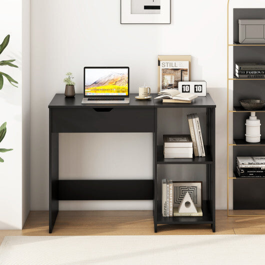 Space Saving Computer Desk with Hidden Compartment and Open Storage Shelves-Black LuxuryLifeWay Online Store