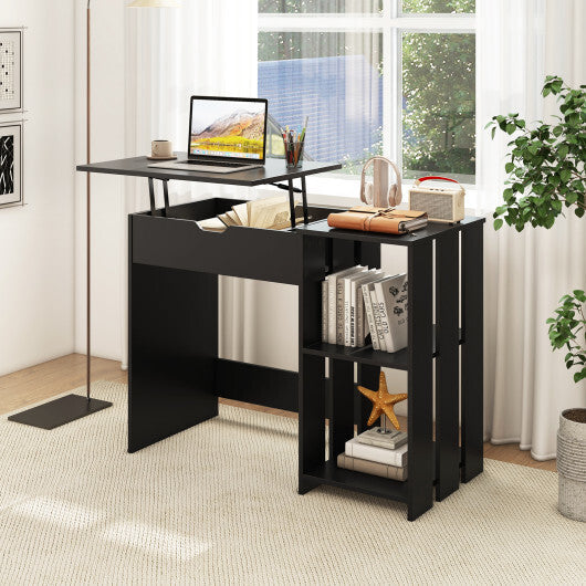 Space Saving Computer Desk with Hidden Compartment and Open Storage Shelves-Black LuxuryLifeWay Online Store