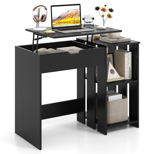 Space Saving Computer Desk with Hidden Compartment and Open Storage Shelves-Black LuxuryLifeWay Online Store