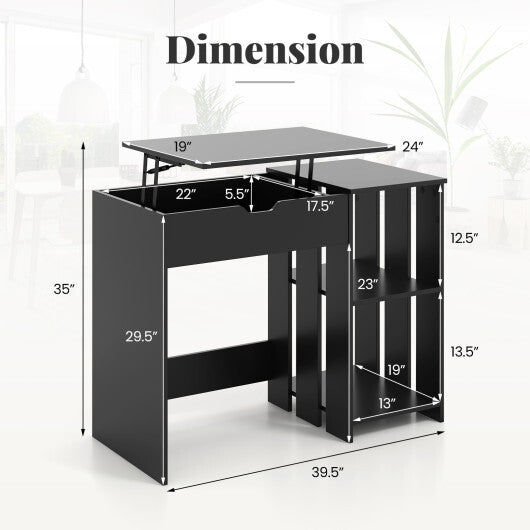 Space Saving Computer Desk with Hidden Compartment and Open Storage Shelves-Black LuxuryLifeWay Online Store