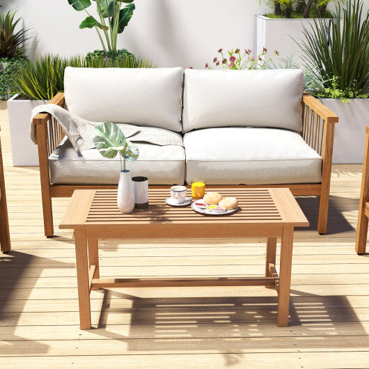 Patio Coffee Table 36 Inch Rectangular Outside Side Table with Slatted Tabletop LuxuryLifeWay Online Store