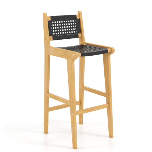 30 Inch Rattan Teak Wood Bar Stool with Backrest and Footrest LuxuryLifeWay Online Store