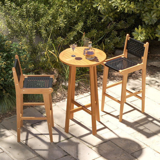30 Inch Rattan Teak Wood Bar Stool with Backrest and Footrest LuxuryLifeWay Online Store