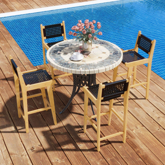 30 Inch Rattan Teak Wood Bar Stool with Backrest and Footrest LuxuryLifeWay Online Store