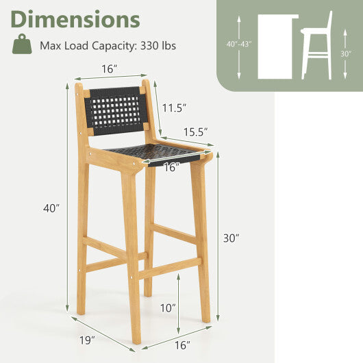 30 Inch Rattan Teak Wood Bar Stool with Backrest and Footrest LuxuryLifeWay Online Store