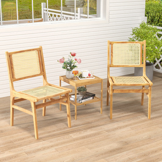 Rattan Dining Chair with Natural Cane Woven Backrest and Teak Wood Frame LuxuryLifeWay Online Store
