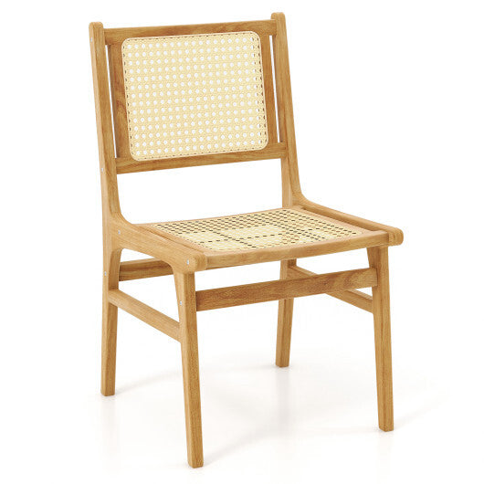 Rattan Dining Chair with Natural Cane Woven Backrest and Teak Wood Frame LuxuryLifeWay Online Store