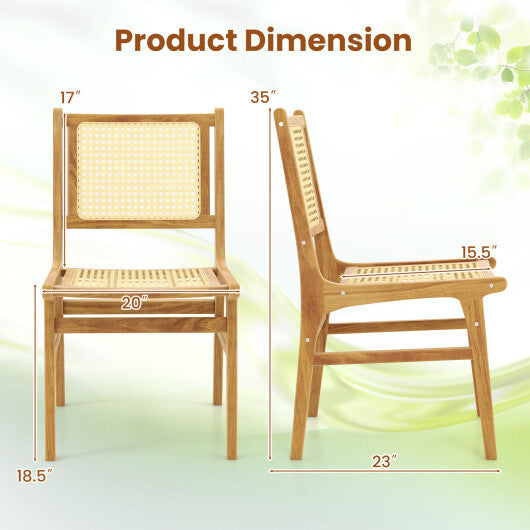 Rattan Dining Chair with Natural Cane Woven Backrest and Teak Wood Frame LuxuryLifeWay Online Store