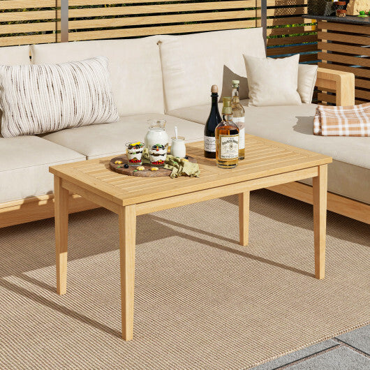 20 Inch x 35.5 Inch Outdoor Teak Wood Coffee Table with Slatted Tabletop for Balcony LuxuryLifeWay Online Store