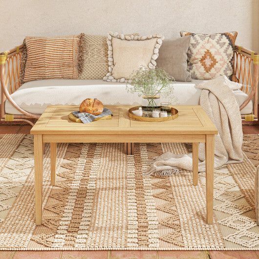 20 Inch x 35.5 Inch Outdoor Teak Wood Coffee Table with Slatted Tabletop for Balcony LuxuryLifeWay Online Store