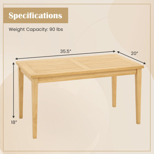 20 Inch x 35.5 Inch Outdoor Teak Wood Coffee Table with Slatted Tabletop for Balcony LuxuryLifeWay Online Store