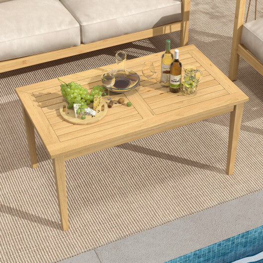 20 Inch x 35.5 Inch Outdoor Teak Wood Coffee Table with Slatted Tabletop for Balcony LuxuryLifeWay Online Store