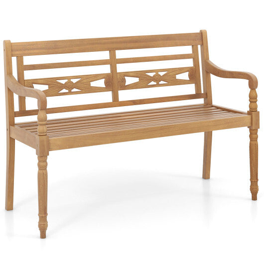 2-Person Teak Wood Patio Bench with Wide Backrest and Curved Armrests LuxuryLifeWay Online Store