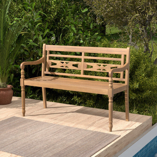 2-Person Teak Wood Patio Bench with Wide Backrest and Curved Armrests LuxuryLifeWay Online Store