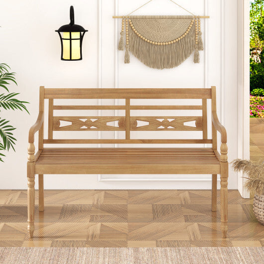 2-Person Teak Wood Patio Bench with Wide Backrest and Curved Armrests LuxuryLifeWay Online Store