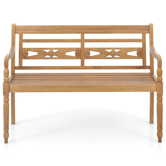 2-Person Teak Wood Patio Bench with Wide Backrest and Curved Armrests LuxuryLifeWay Online Store