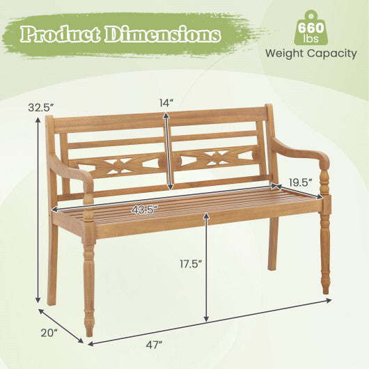 2-Person Teak Wood Patio Bench with Wide Backrest and Curved Armrests LuxuryLifeWay Online Store