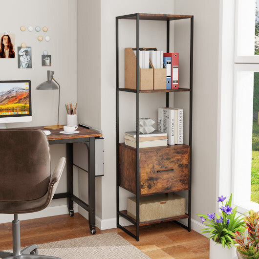 5-Tier Narrow Bookcase with 4 Open Shelves and Storage Drawer-Rustic Brown LuxuryLifeWay Online Store