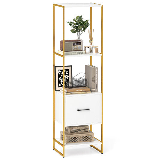 5-Tier Narrow Bookcase with 4 Open Shelves and Storage Drawer-Rustic Brown LuxuryLifeWay Online Store