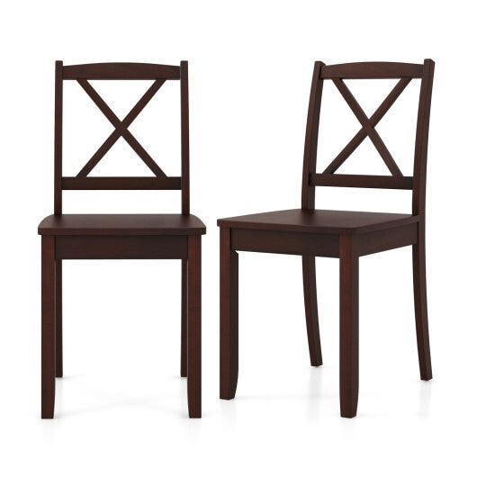 Wood Dining Chair Set of 2 with Rubber Wood Legs and Curved Backrest-White