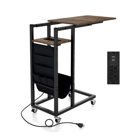 C-shaped End Table with Charging Station and Retractable Tabletop-Coffee LuxuryLifeWay Online Store