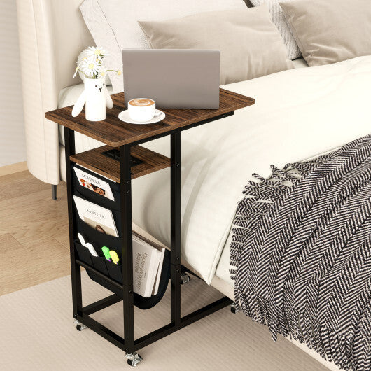 C-shaped End Table with Charging Station and Retractable Tabletop-Coffee LuxuryLifeWay Online Store