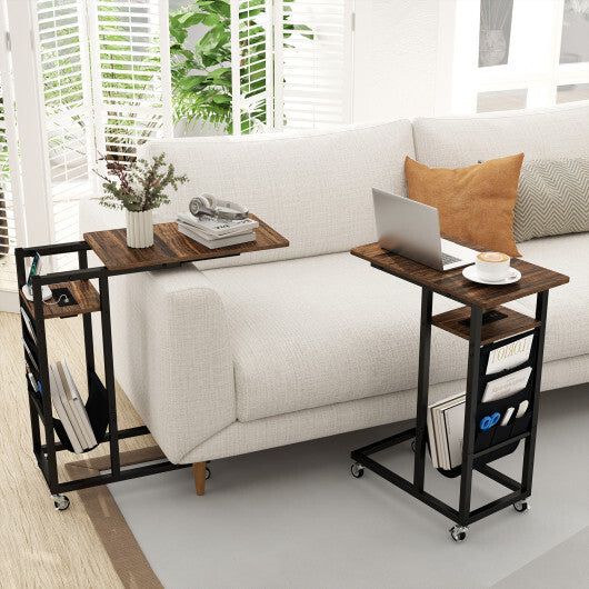 C-shaped End Table with Charging Station and Retractable Tabletop-Coffee LuxuryLifeWay Online Store