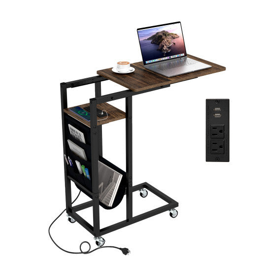 C-shaped End Table with Charging Station and Retractable Tabletop-Coffee LuxuryLifeWay Online Store