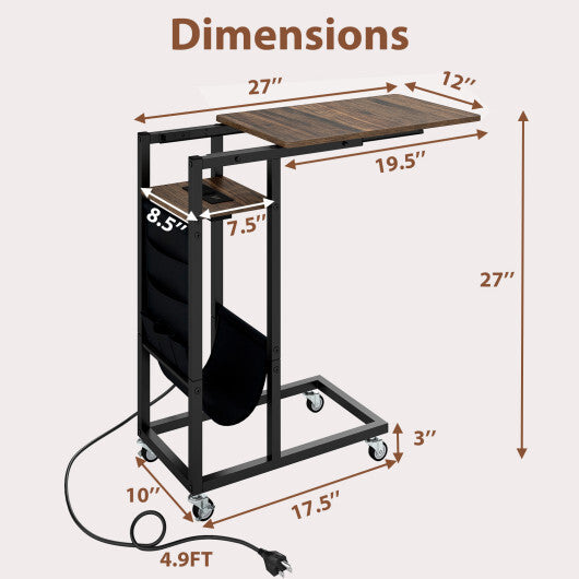 C-shaped End Table with Charging Station and Retractable Tabletop-Coffee LuxuryLifeWay Online Store