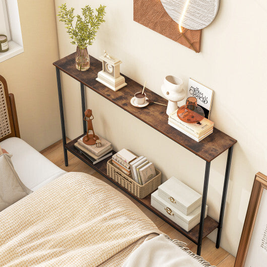 44 Inch Console Table with Shelf with Dual Anti-Tipping Kits-White LuxuryLifeWay Online Store