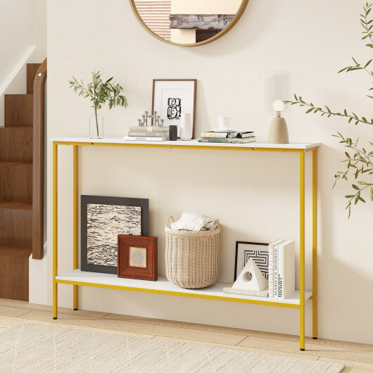 44 Inch Console Table with Shelf with Dual Anti-Tipping Kits-White LuxuryLifeWay Online Store
