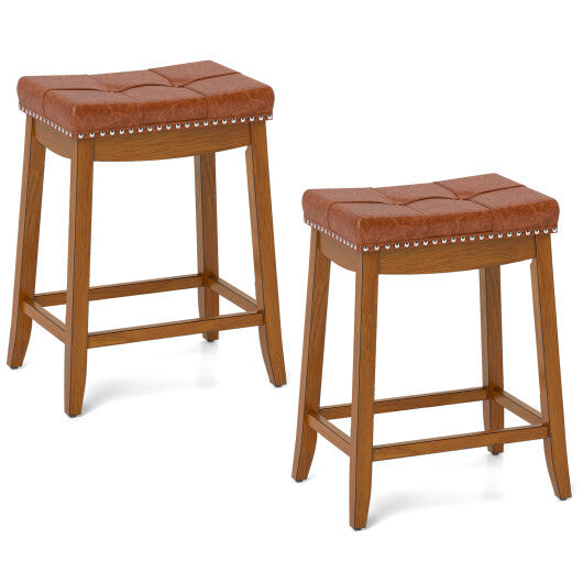 25/29 Inch Set of 2 Upholstered PU Leather Bar Stools with Saddle Seat-25 inches LuxuryLifeWay Online Store