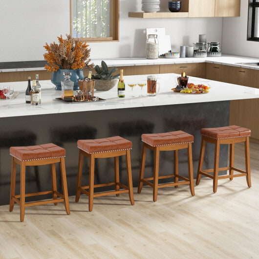 25/29 Inch Set of 2 Upholstered PU Leather Bar Stools with Saddle Seat-25 inches LuxuryLifeWay Online Store