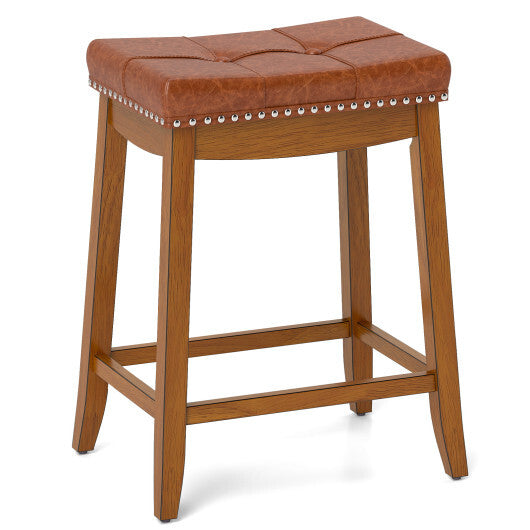 25/29 Inch Set of 2 Upholstered PU Leather Bar Stools with Saddle Seat-25 inches LuxuryLifeWay Online Store